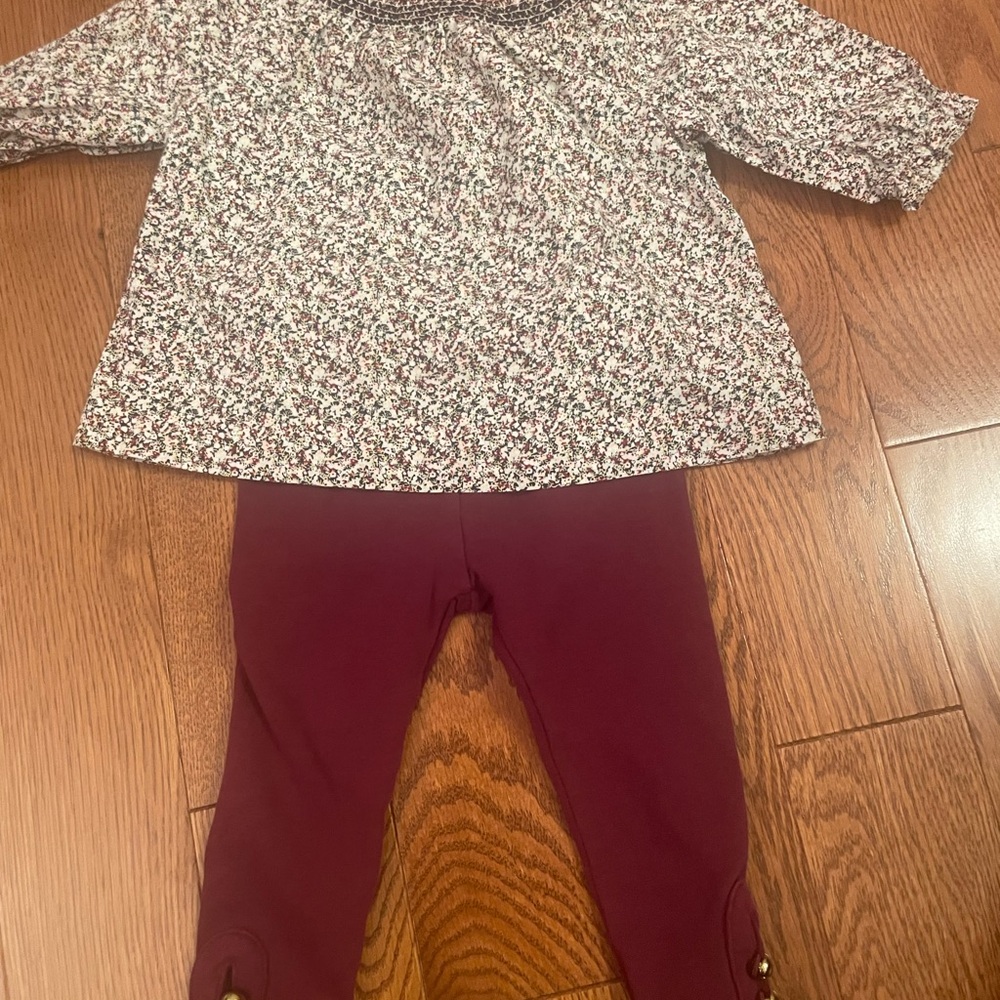 Janie and Jack Floral Top and Burgundy Leggings Set